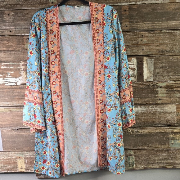 Floral Kimono Robe - Blue and Orange,  Unbranded, Size XL - Picture 1 of 4